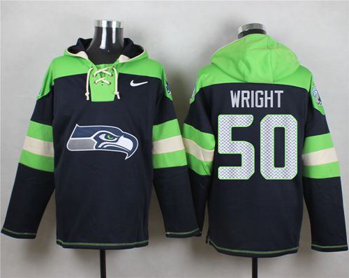 Nike Seahawks #50 K.J. Wright Steel Blue Player Pullover NFL Hoodie - Click Image to Close